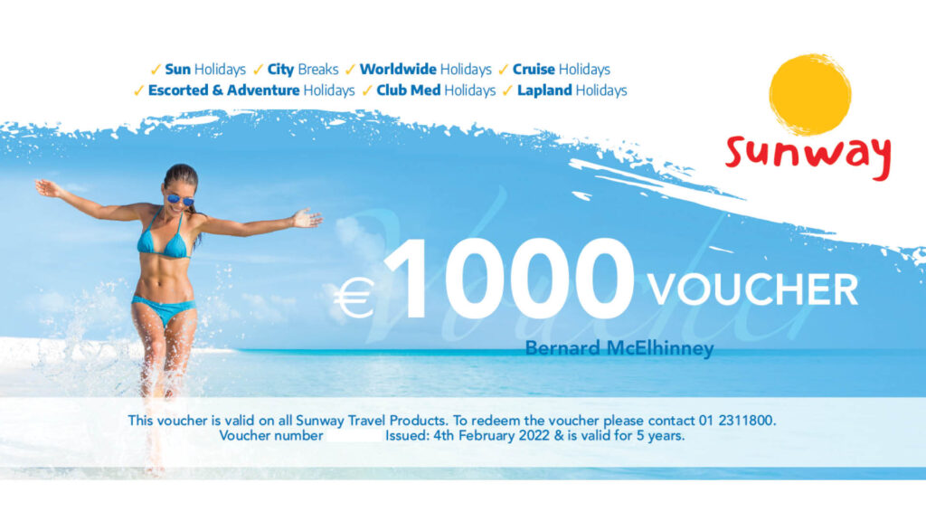 €1,000 Sunway Holiday Voucher for Bernard McElhinney, Instantor Rewards Winner